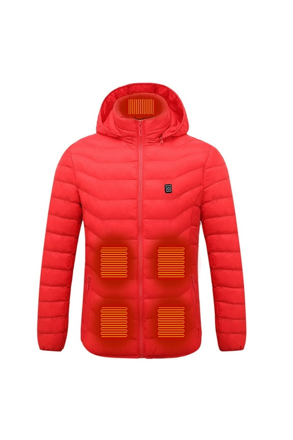 Heated Jacket, Heated Jackets for Women Men, Unisex Down Heated Jacket, Heated Hoodie for winter(No Battery) Red XXL
