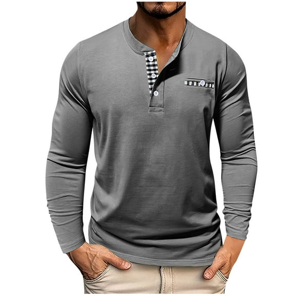 YYDGH Henley Shirts for Men Long Sleeve Cotton T Shirt Casual Stylish Basic Tops with Pocket Fall Winter Outfits Z-Dark Gray 3XL
