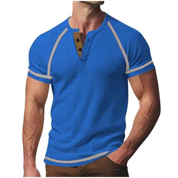 YYDGH Henley T Shirts for Men V Neck Button Raglan Short Sleeve Tops Casual Muscle Workout Classic Simple Shirts