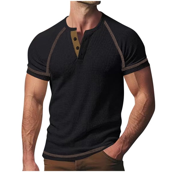 YYDGH Henley T Shirts for Men V Neck Button Raglan Short Sleeve Tops Casual Muscle Workout Classic Simple Shirts