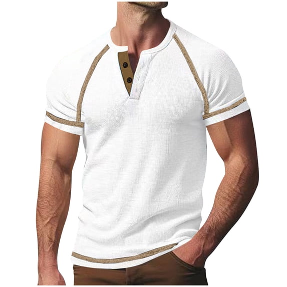 YYDGH Henley T Shirts for Men V Neck Button Raglan Short Sleeve Tops Casual Muscle Workout Classic Simple Shirts