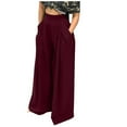 thumbnail image 1 of YYDGH High Waisted Wide Leg Pants for Women Casual Flowy Long Loose Fit Palazzo Lounge Pants with Pockets Wine Red S, 1 of 5