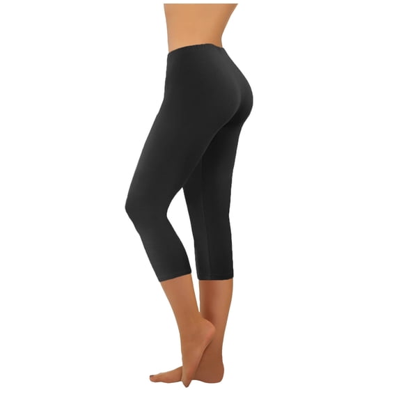 YYDGH High Waisted Yoga Shorts for Women Tummy Control Workout Athletic Running Biker Shorts Knee Length Tights Gym Shorts Black S