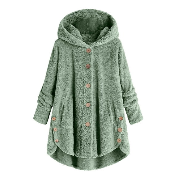 YYDGH Hooded Sherpa Fuzzy Fleece Jackets for Women Button Down Long Cardigan Winter Coat Outwear with Pockets