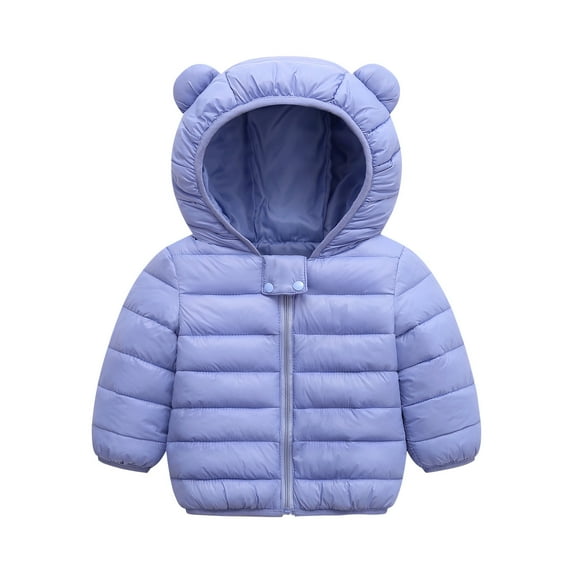 YYDGH Kids Toddler Baby Boys Girls Winter Coat Bear Hooded Light Puffer Padded Jacket Solid Zipper Windproof Outwear Snowsuit(Light Blue,4-5 Years)