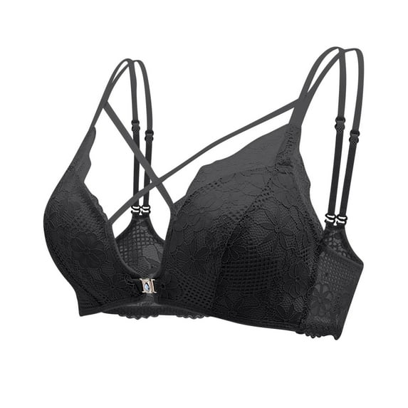 YYDGH Lace Bralette for Women Front Closure Bra Unpadded and Unlined Wireless Bra Perfect Everyday Strappy Black M