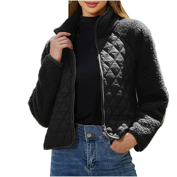 YYDGH Lightweight Cropped Fuzzy Fleece Jacket for Women Winter Warm Sherpa Jackets Coat Outerwear with Pockets