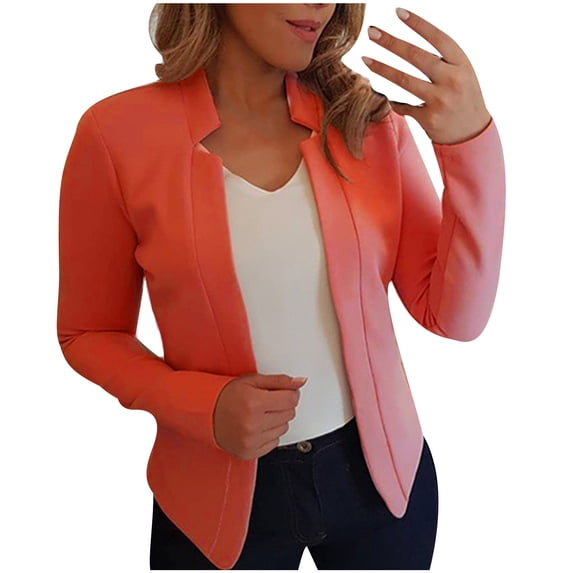 YYDGH Lightweight Jackets for Women Casual Long Sleeve Open Front Cardigan Jacket Dressy Work Office Blazers Suits Orange 5XL
