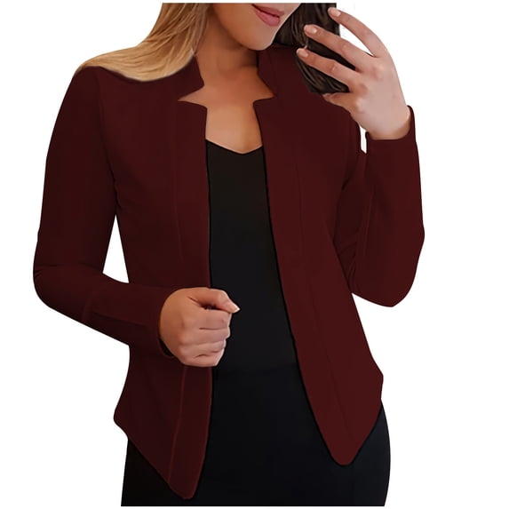 YYDGH Lightweight Jackets for Women Casual Long Sleeve Open Front Cardigan Jacket Dressy Work Office Blazers Suits Wine Red S