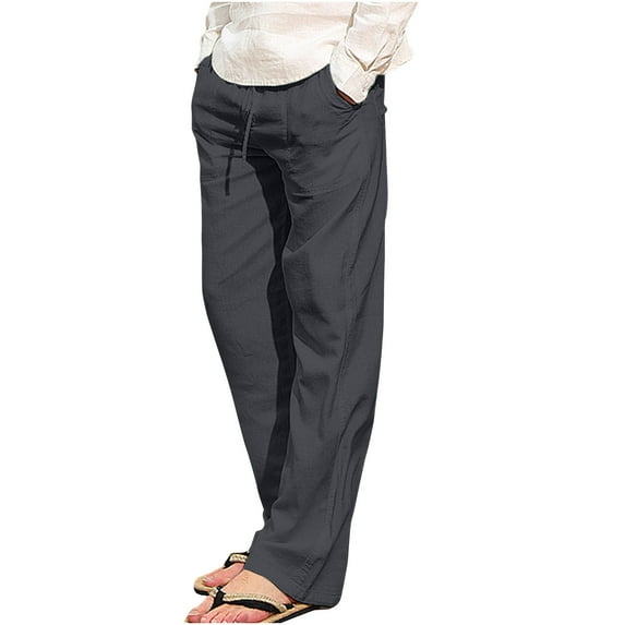 YYDGH Linen Cotton Yoga Pants for Men Casual Loose Fit Solid Color Sweatpants Wide Leg Drawstring Trousers Lounge Pants