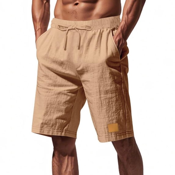 YYDGH Linen for Mens Summer Beach Bermuda Shorts Casual Comfy Loose Fit Workout Drawstring Waisted Side Zipper Shorts with Pockets