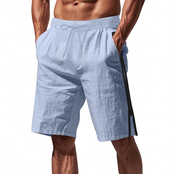 YYDGH Linen for Mens Summer Beach Bermuda Shorts Casual Comfy Loose Fit Workout Drawstring Waisted Side Zipper Shorts with Pockets