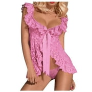 YYDGH Lingerie for Women Lace Babydoll Lingerie Sexy Plus Size Chemise Sleepwear Pink XXL