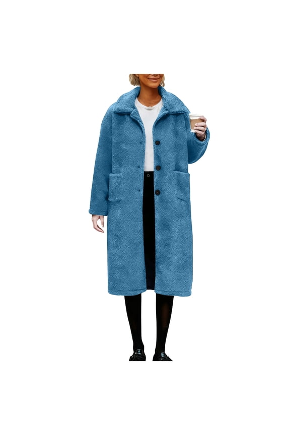 Long Jackets for Women Fuzzy Fleece Fashion Long Sleeve Teddy Coat Sherpa Warm Trench Coat Winter Outwear