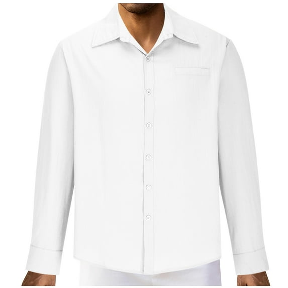 YYDGH Long Sleeve Button Down Shirts for Men Loose Fit Turndown Collar Shirt Casual Fall Spring Dress Beach Solid Color T Shirts