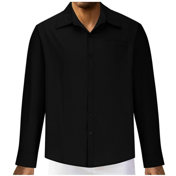 YYDGH Long Sleeve Button Down Shirts for Men Loose Fit Turndown Collar Shirt Casual Fall Spring Dress Beach Solid Color T Shirts