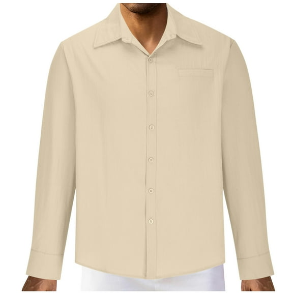 YYDGH Long Sleeve Button Down Shirts for Men Loose Fit Turndown Collar Shirt Casual Fall Spring Dress Beach Solid Color T Shirts
