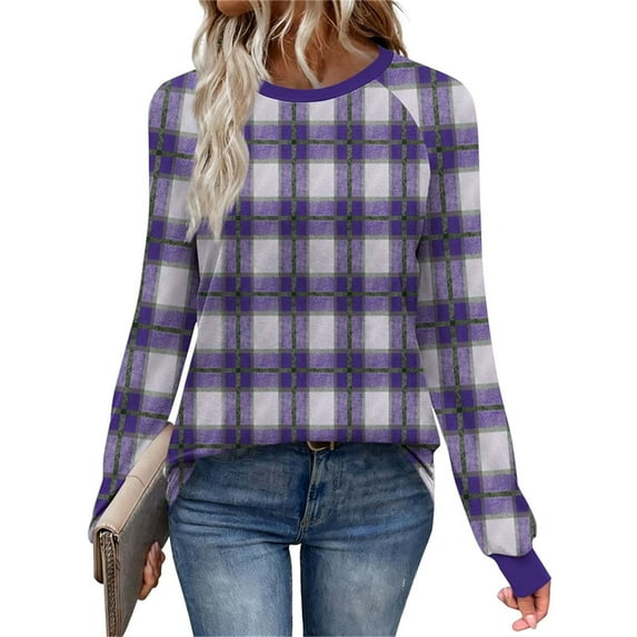 YYDGH Long Sleeve Shirts for Women Spring Summer Casual Crewneck T Shirt Lightweight Loose Fit Soft Tunic Tops Purple L