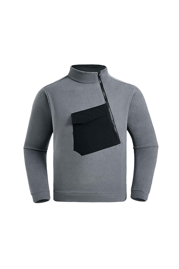 Long Sleeve Sweatshirt for Men Standing Collar Y2K Pullover Athletic Top with Pocket Hatless Shirts Classic Tops