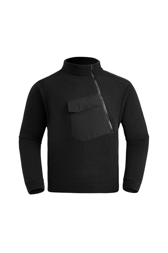 Long Sleeve Sweatshirt for Men Standing Collar Y2K Pullover Athletic Top with Pocket Hatless Shirts Classic Tops