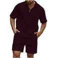 thumbnail image 1 of YYDGH Men 1/4 Zip Polo Shirt and Shorts Set Summer 2 Piece Outfits Fashion Short Sleeve Waffle Knit Casual Sports Tracksuit for Men, 1 of 6