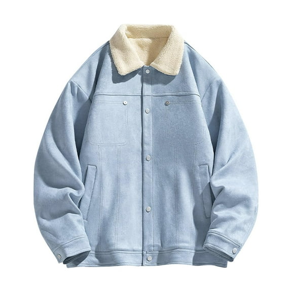 YYDGH Men Button Jacket Long Sleeve Loose Fit Coat Classic Fit Solid Color Jacket Loose Fit Button Down Outerwear with Pocket Blue L