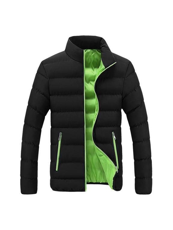 Men Winter Warm Down Jackets Full Zip Puffer Jacket Quilted Insulated Jacket Lightweight Warm Thicken Padded Coat Green XL