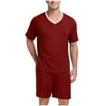 thumbnail image 1 of YYDGH Men's 2 Piece Pjs Sets Short Sleeve V Neck T Shirt and Elastic Waist Shorts Sets Casual Summer Loose Fit Loungewear Tracksuit, 1 of 1