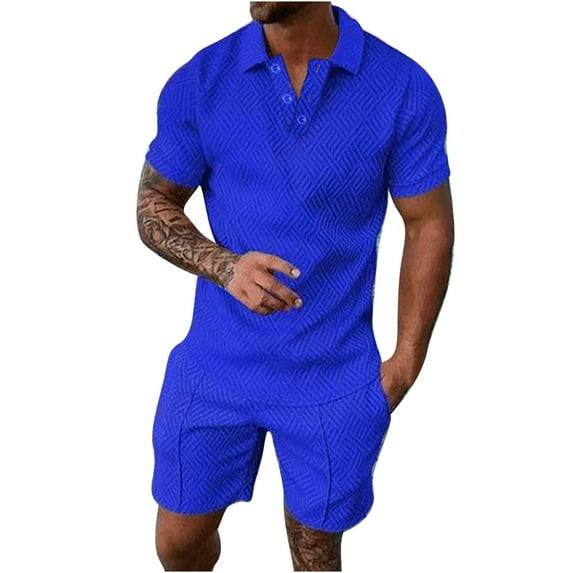 YYDGH Men's 2 Piece Set Track Suits Summer Short Sets Outfits Fashion Short Sleeve Polo Shirt Solid Color Wide Leg Shorts set