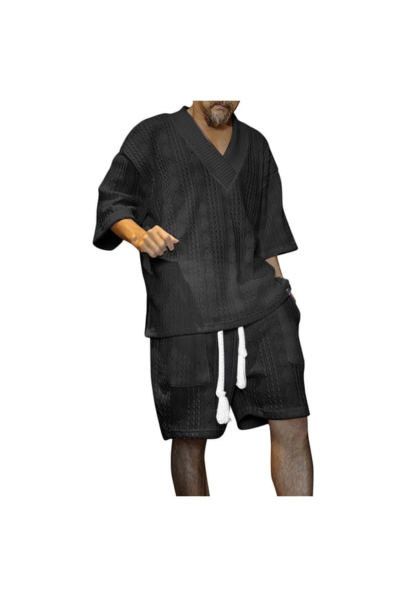 Men's 2 Piece Sets Short Sleeve Crew Neck T Shirt and Drawstring Shorts Sets Casual Summer Loose Fit Loungewear Tracksuit