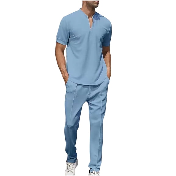 YYDGH Men's 2 Piece Sets Solid Color Casual Short Sleeve Polo T Shirt Straight Leg Pants with Pockets Fahion Summer Outfits