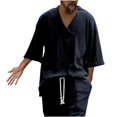 thumbnail image 1 of YYDGH Men's 2 Piece Shorts Outfits Casual Tracksuit V Neck Knit Tops and Drawstring Shorts Sets Summer Loungewear Suit, 1 of 6