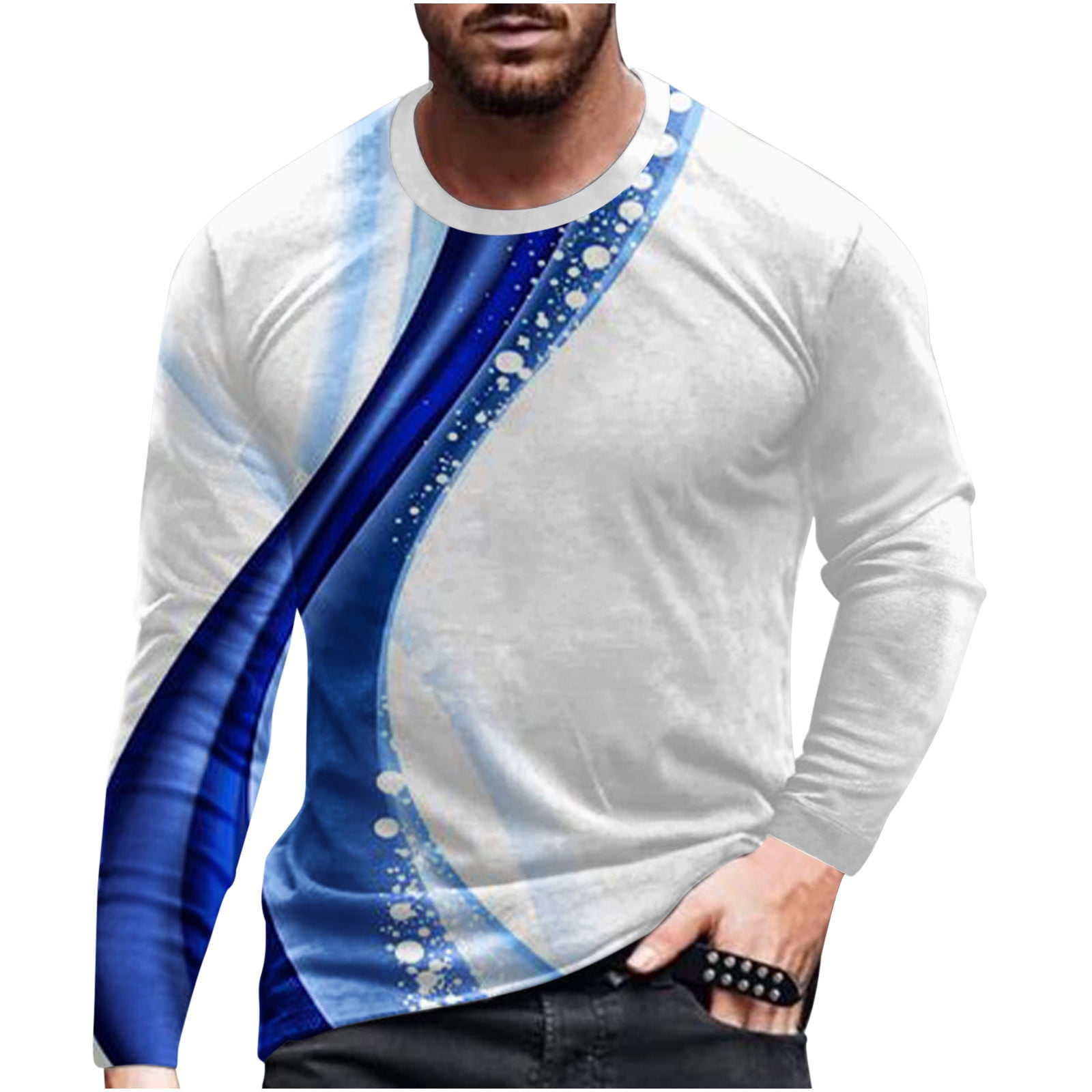 YYDGH Men's 3D Digital Printed Plus Size T-shirts, 2023 Fall Long