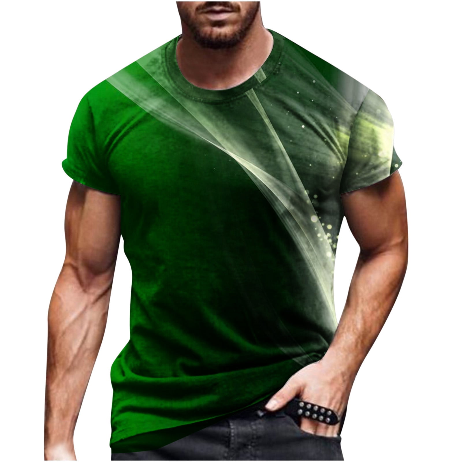 YYDGH Men's 3D Printing T-Shirt Colorful Novelty Graphic Short Sleeve  Crewneck Tee Tops Casual Slim Fit T Shirts(1#Green,XXL) 