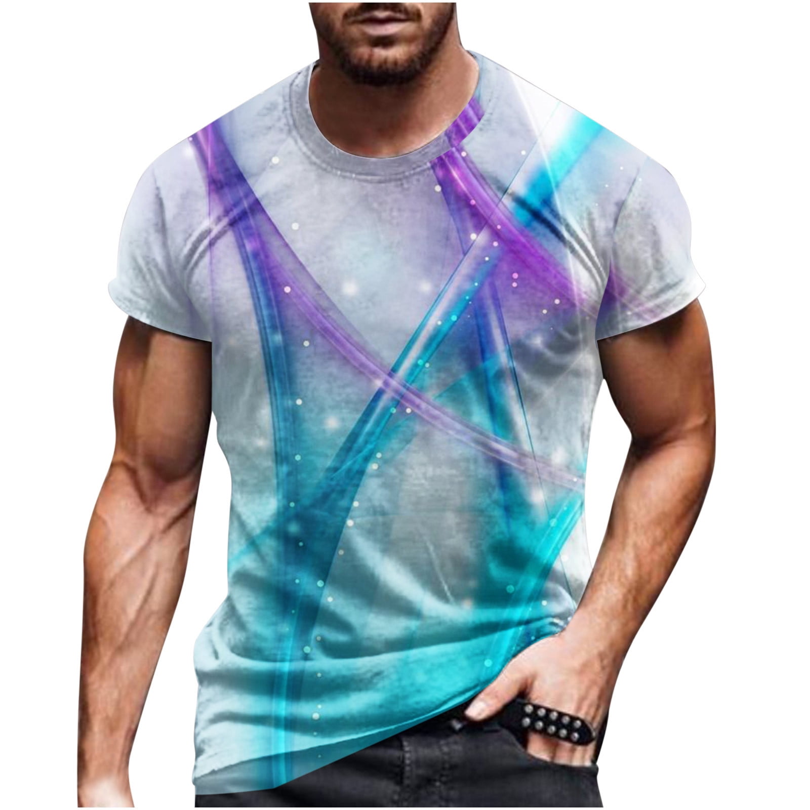 Clearance Items Outlet 90 Percent Off Mens Novelty 3D Water Drops  T-Shirt Short Sleeves Loose-fit Crewneck Casual Pullover, Multicolor Blue