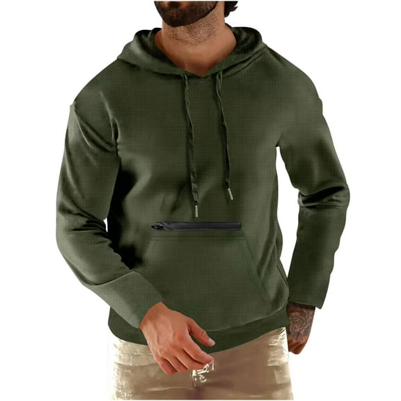 YYDGH Men's Active Hoodies Sweatshirts Casual Athletic Workout Pullover Long Sleeve Fashion Athletic Waffle Knit Sweatshirt with Kangaroo Pocket