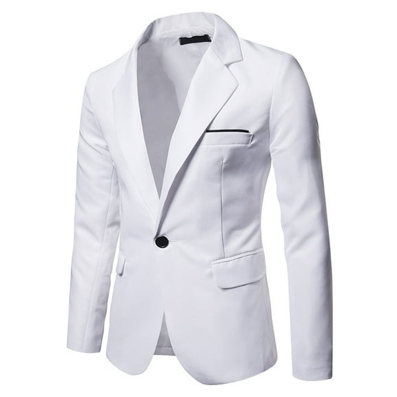 YYDGH Men's Blazer Lightweight Casual One Button Outerwear Slim Fit Sport Coat Lapel Collar Long Sleeve Coats Top White XXL