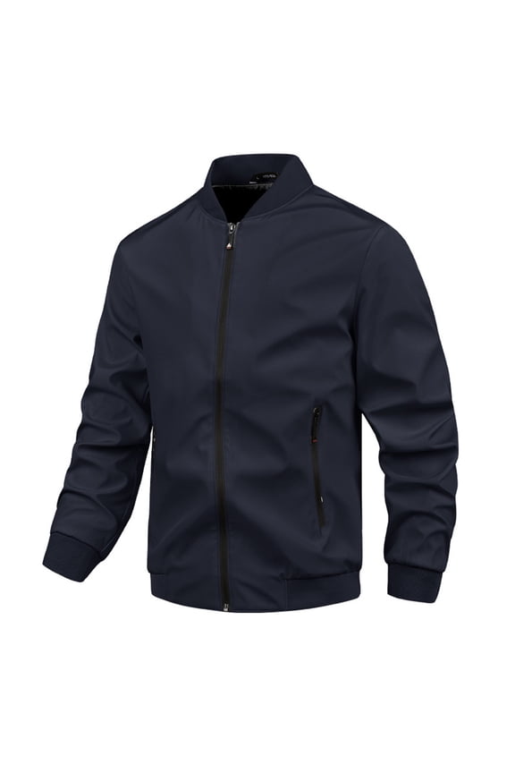 Men's Bomber Jacket Lightweight Casual Windbreaker Zip Up Stand Collar Coat Fashion Stylish Fall Jackets with Pocket Navy Blue 5XL