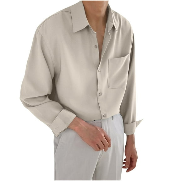 YYDGH Men's Button Down Long Sleeve Shirt Casual Classic Lapel Untucked Dress Shirt Regular Fit Solid Color Shirts