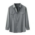thumbnail image 1 of YYDGH Men's Button Down Long Sleeve Shirt Casual Classic Lapel Untucked Shirt Regular Fit Solid Color Shirts with Pocket, 1 of 1