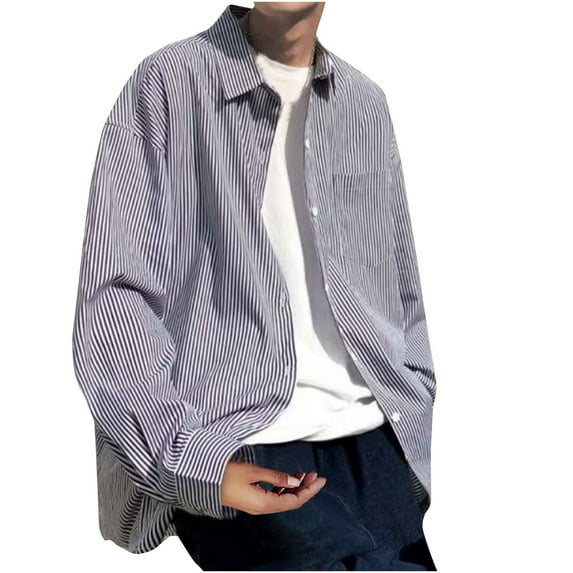 YYDGH Men's Button Down Shirts Stripe Print Oversized Shirt Long Sleeve Loose Fit Casual Shacket Fashion Collared Fall Clothes