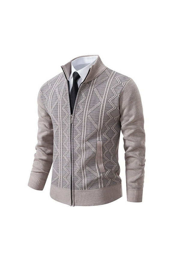 Men's Cardigan Sweaters Casual Full Zip Sweaters Knitted Cardigan Fall Winter Slim Fit Thermal Tops with Pockets Beige L