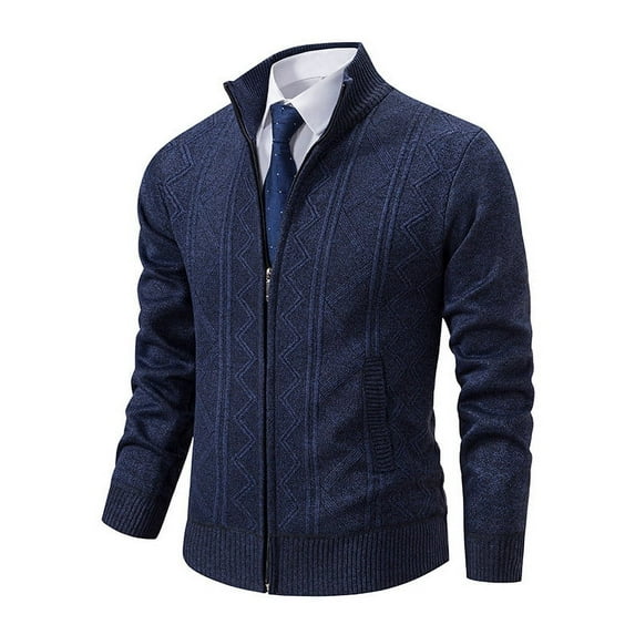 YYDGH Men's Cardigan Sweaters Casual Full Zip Sweaters Knitted Cardigan Fall Winter Slim Fit Thermal Tops with Pockets Navy Blue L