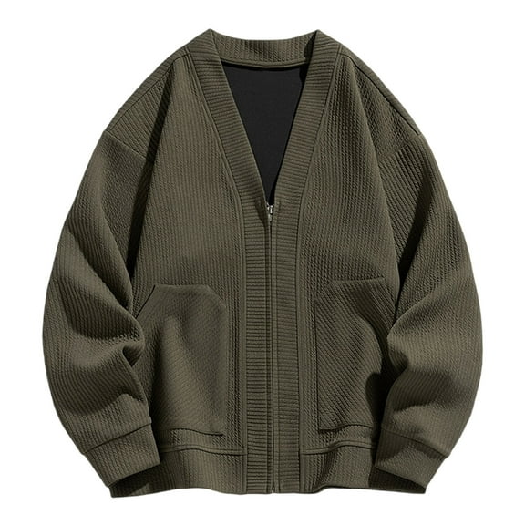 YYDGH Men's Cardigan Sweaters Full Zip V Neck Knitted Sweater Jacket Casual Solid Color Winter Warm Coats with Pockets Army Green 6XL