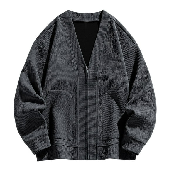 YYDGH Men's Cardigan Sweaters Full Zip V Neck Knitted Sweater Jacket Casual Solid Color Winter Warm Coats with Pockets Gray M