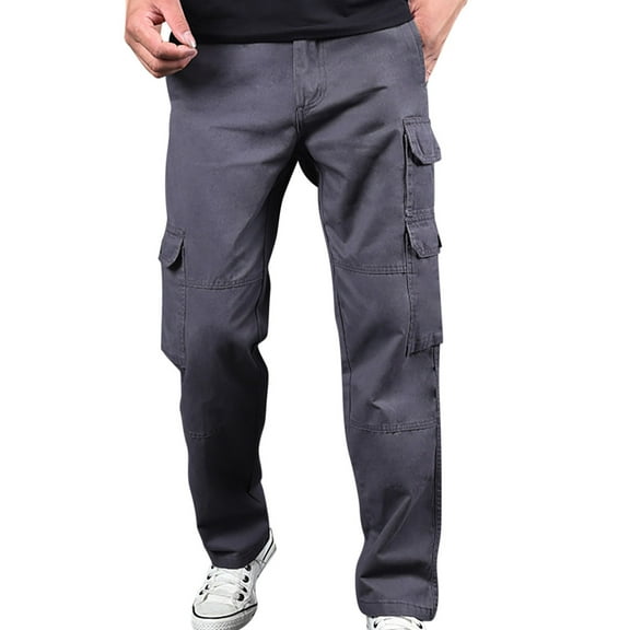 YYDGH Men's Cargo Pants Wide Leg Work Pants Stretch Casual Solid Color Loose Fit Trousers with Multi Pockets