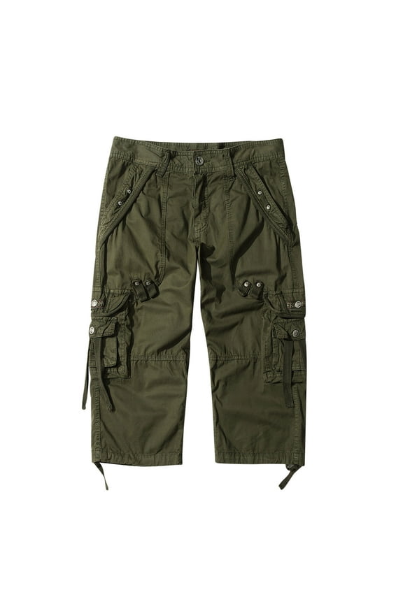 Men's Cargo Shorts 3/4 Relaxed Below Knee Capri Cargo Pants Cotton Army Green M