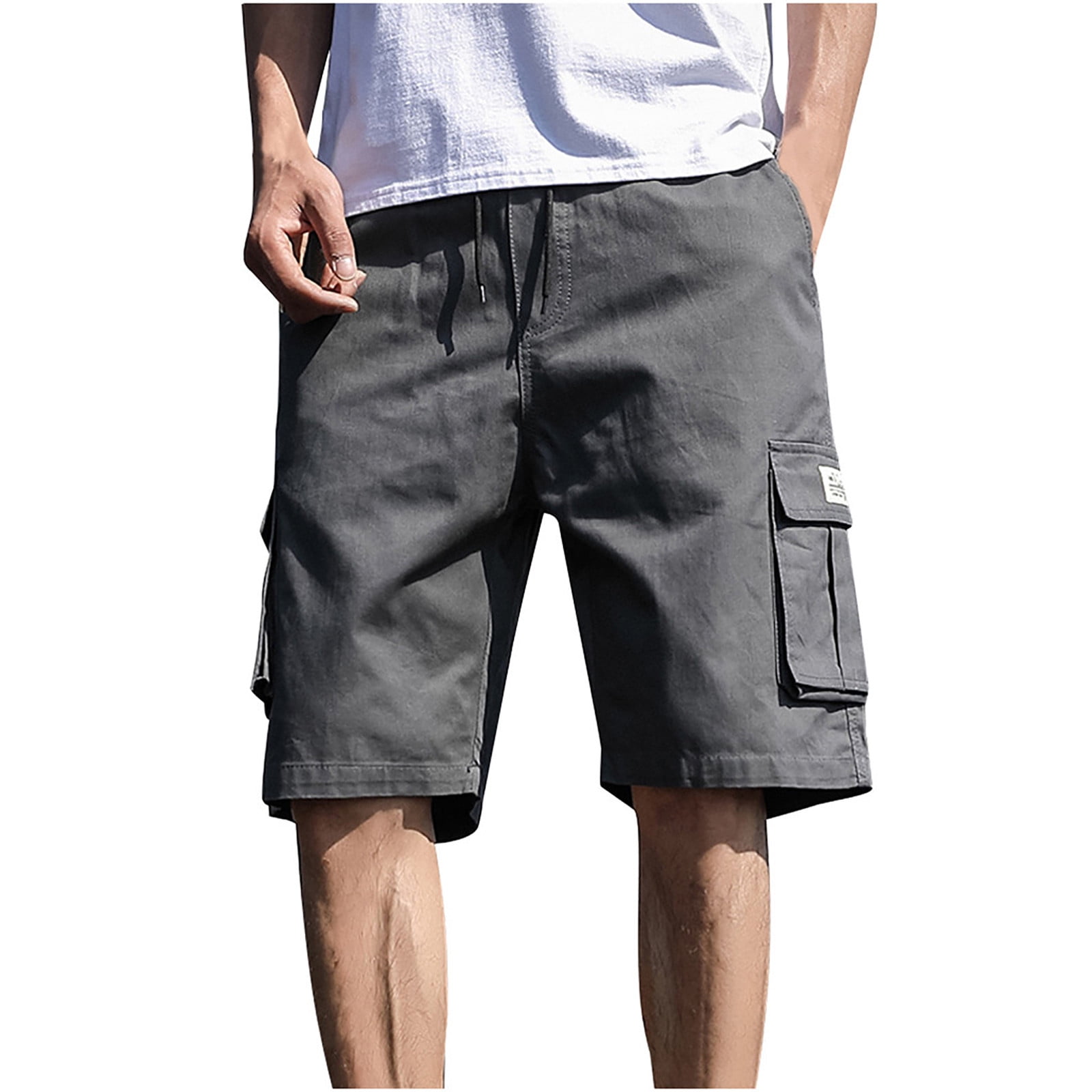 YKJATS Cargo Shorts for Men Mens Shorts Elastic Waist Relaxed  Fit Cotton Lightweight Hiking Fishing Summer Work Pants Work Shorts for Men  Flexible Drawstring Joggers (Small, Black) : Sports & Outdoors