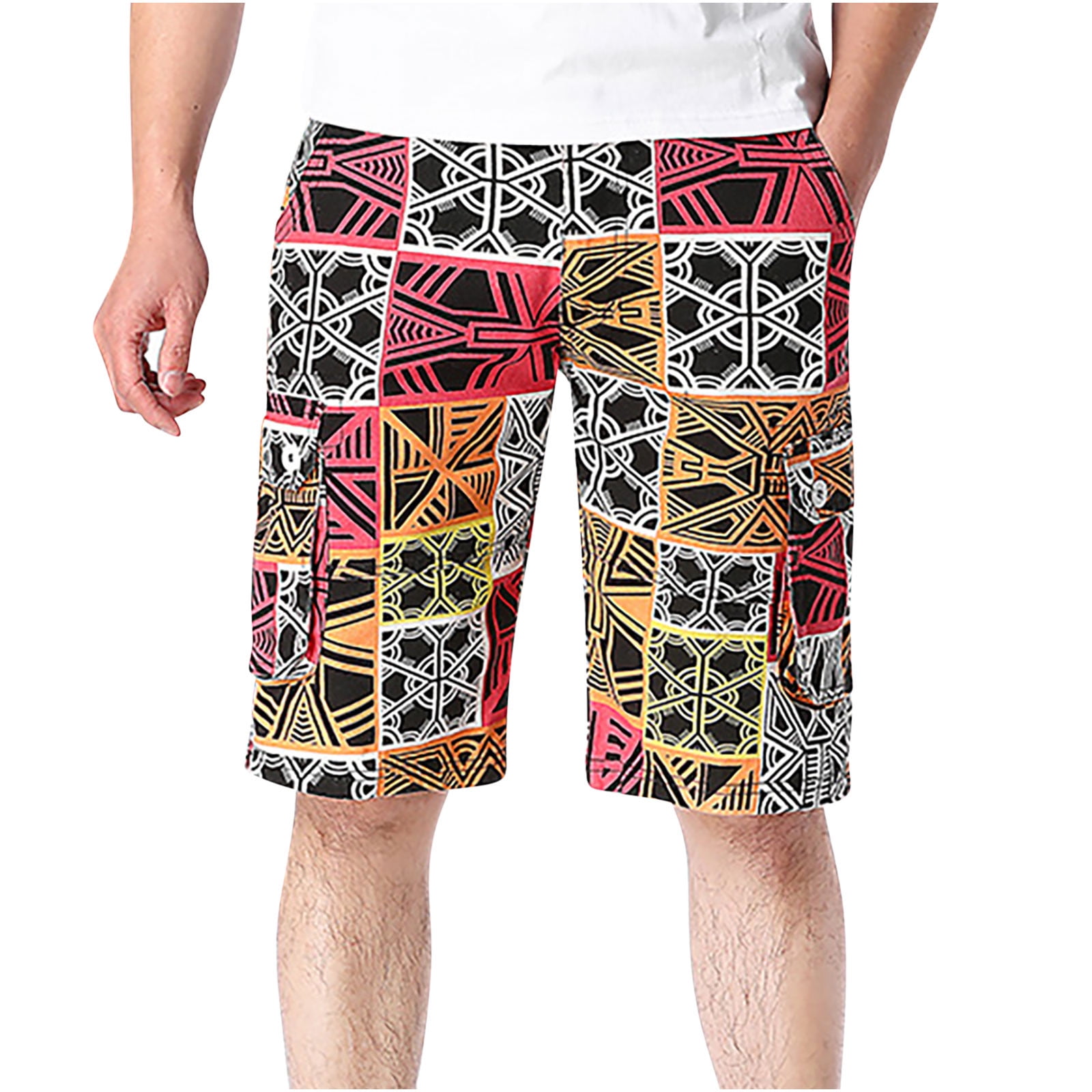 YYDGH Men's Cargo Shorts Striped Print Casual Shorts Summer