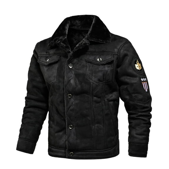 YYDGH Men's Casual Bomber Jacket Button Down Lapel Collar Shakets Casual Lightweight Warm Winter Leather Jacket with Pokcets